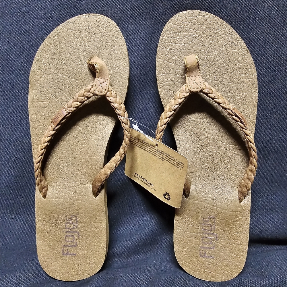 NWT Tan Braided Flojos Flip Flops